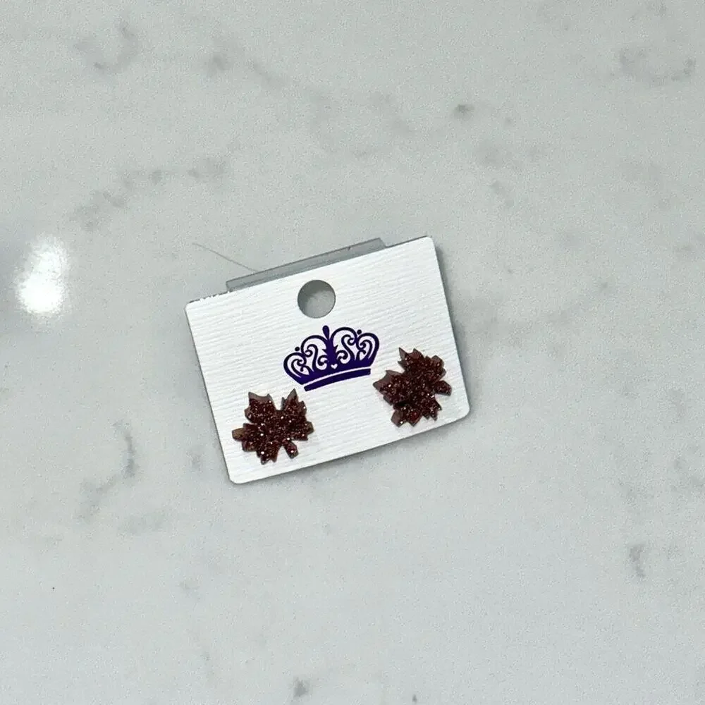 Autumn Brown Glitter Leaf Stud Earrings | Sz OS, NWOT